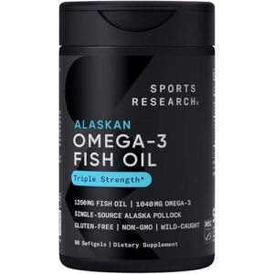 Sports Research Omega-3 Wild Alaskan Fish Oil(1250Mg Per Capsule) With Triglyceride Epa & Dha Heart, Brain & Joint Support Ifos 5 Star Certified, Non-Gmo & Gluten Free-90 Day Supply!, 169 grams  Amazon.in: Health & Personal Care