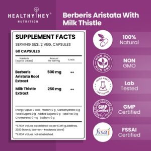 HealthyHey Berberis - Berberine 95% - Support Weight Management & Healthy Glucose Levels - 750 mg Veg. 60 Capsules