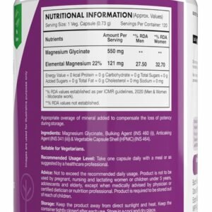 HealthyHey Nutrition Magnesium Glycinate Supplement High Absorption for Sleep, Cramps, & Nerves Health -120 Vegetable Capsules
