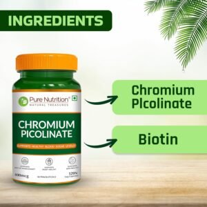 Pure Nutrition Chromium Picolinate (400mcg) - 120 Veg Capsules, | For Healthy Blood Sugar Level | Support Weight Management, Heart Health And Skin Health