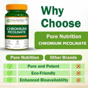 Pure Nutrition Chromium Picolinate (400mcg) - 120 Veg Capsules, | For Healthy Blood Sugar Level | Support Weight Management, Heart Health And Skin Health