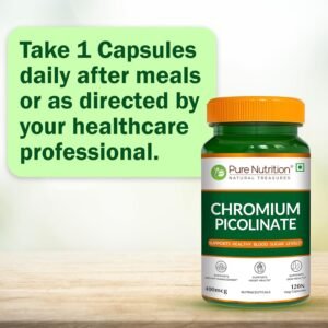 Pure Nutrition Chromium Picolinate (400mcg) - 120 Veg Capsules, | For Healthy Blood Sugar Level | Support Weight Management, Heart Health And Skin Health