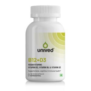 Unived B12+D3 | Methylcobalamin (98%), Methyltetrahydrofolate (5-MTHF), Vitamin D3 (Cholecalciferol) | Bone, Cognitive, Immune, & Cardiovascular Support | 180 Capsules