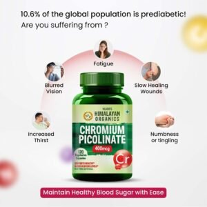 Vlado’s Himalayan Organics Chromium Picolinate 400mcg | Supports Healthy Blood Sugar Level | Healthy Heart | Essential For Weight Management - 120 Veg Capsule