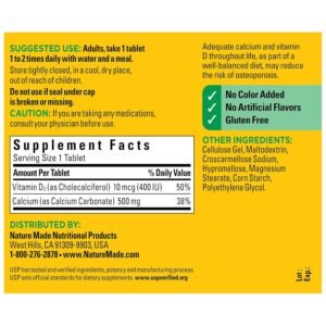 Nature Made Calcium 500 Mg and Vitamin D Tablets, Tablets, 130-Count
